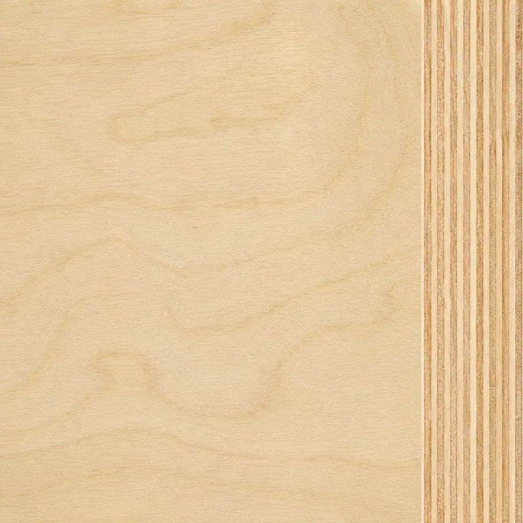 Birch plywood sample showing the layered edge